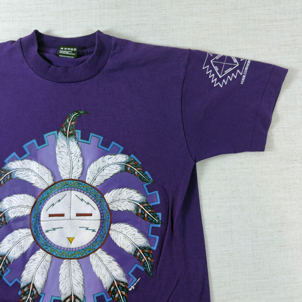 Vintage Fruit of the Loom Best T-Shirt Purple Southwestern Sun Face Graphic M - Picture 2 of 12